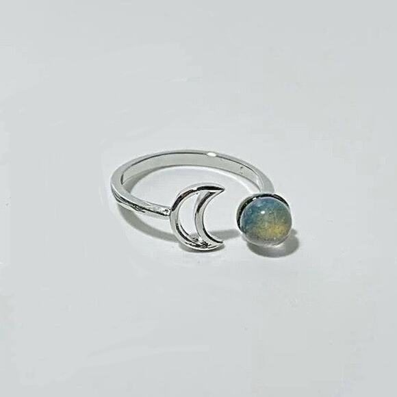 Labradorite Sun & Moon Adjustable Ring – Stainless Steel Celestial Design - Picture 1 of 2